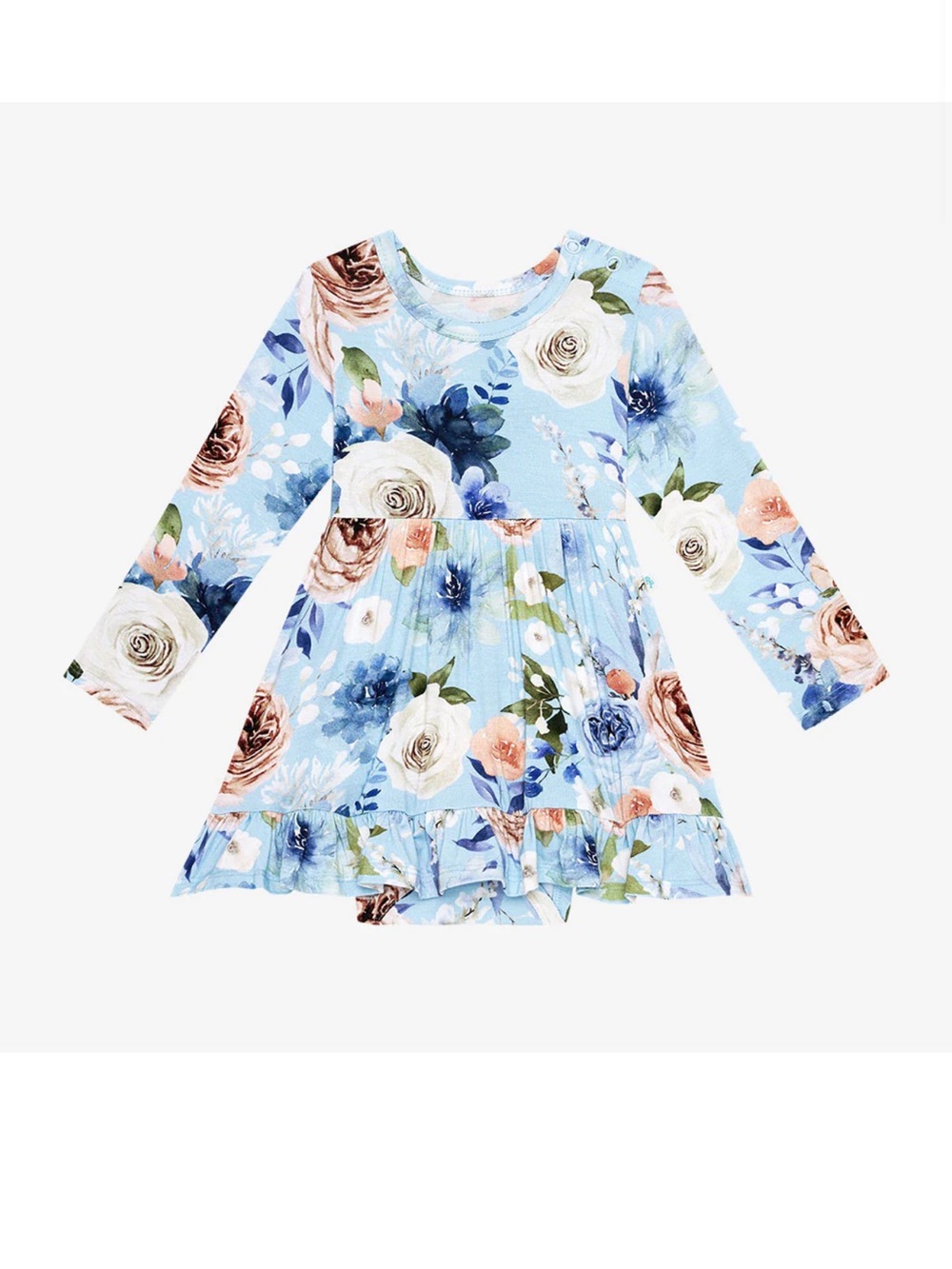 Posh Peanut Light Blue Floral Long-Sleeve Dress Bodysuit